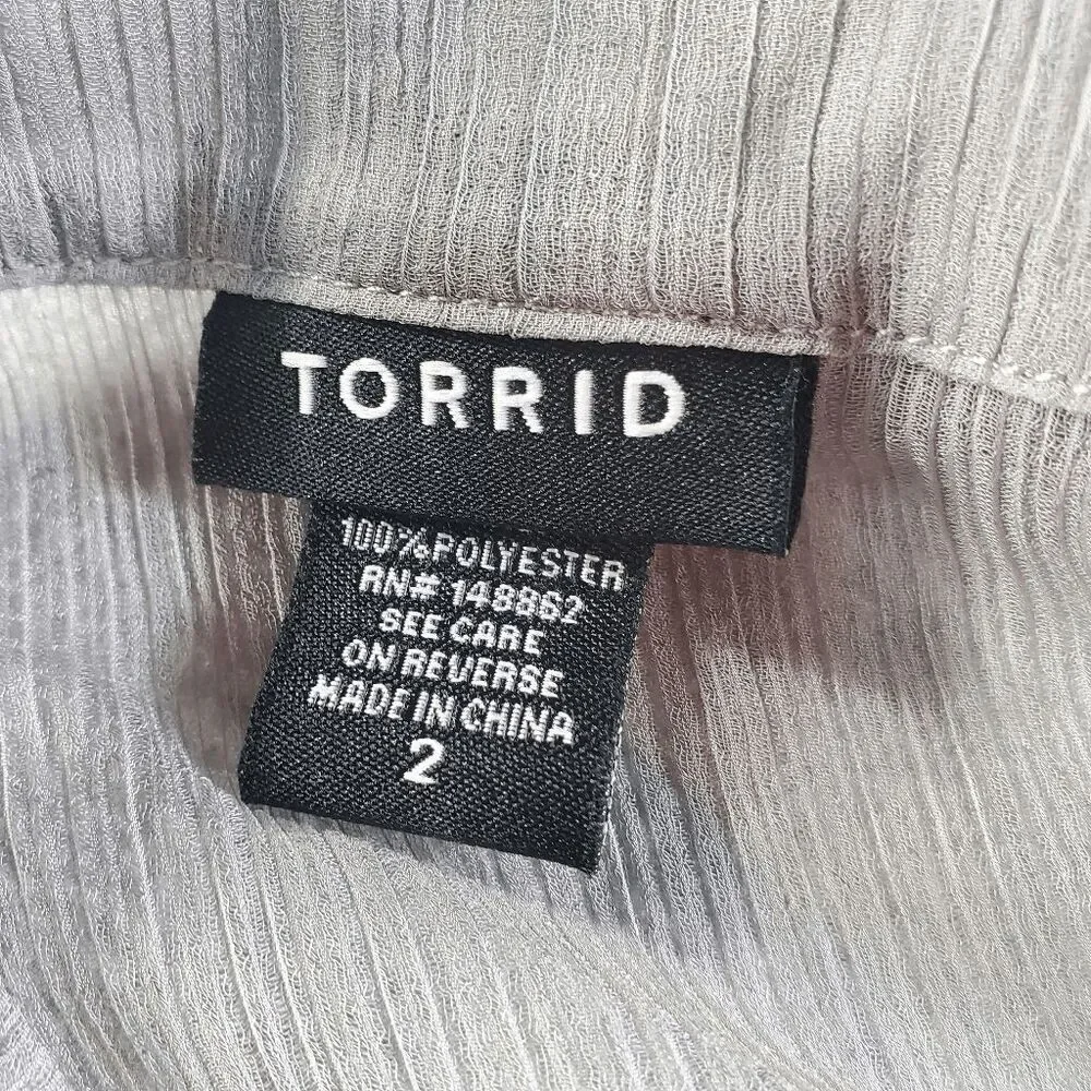 Torrid Top Womens 2 Gray Chiffon Lined Cold Shoulder Sleeve Halter Neck Ruffle